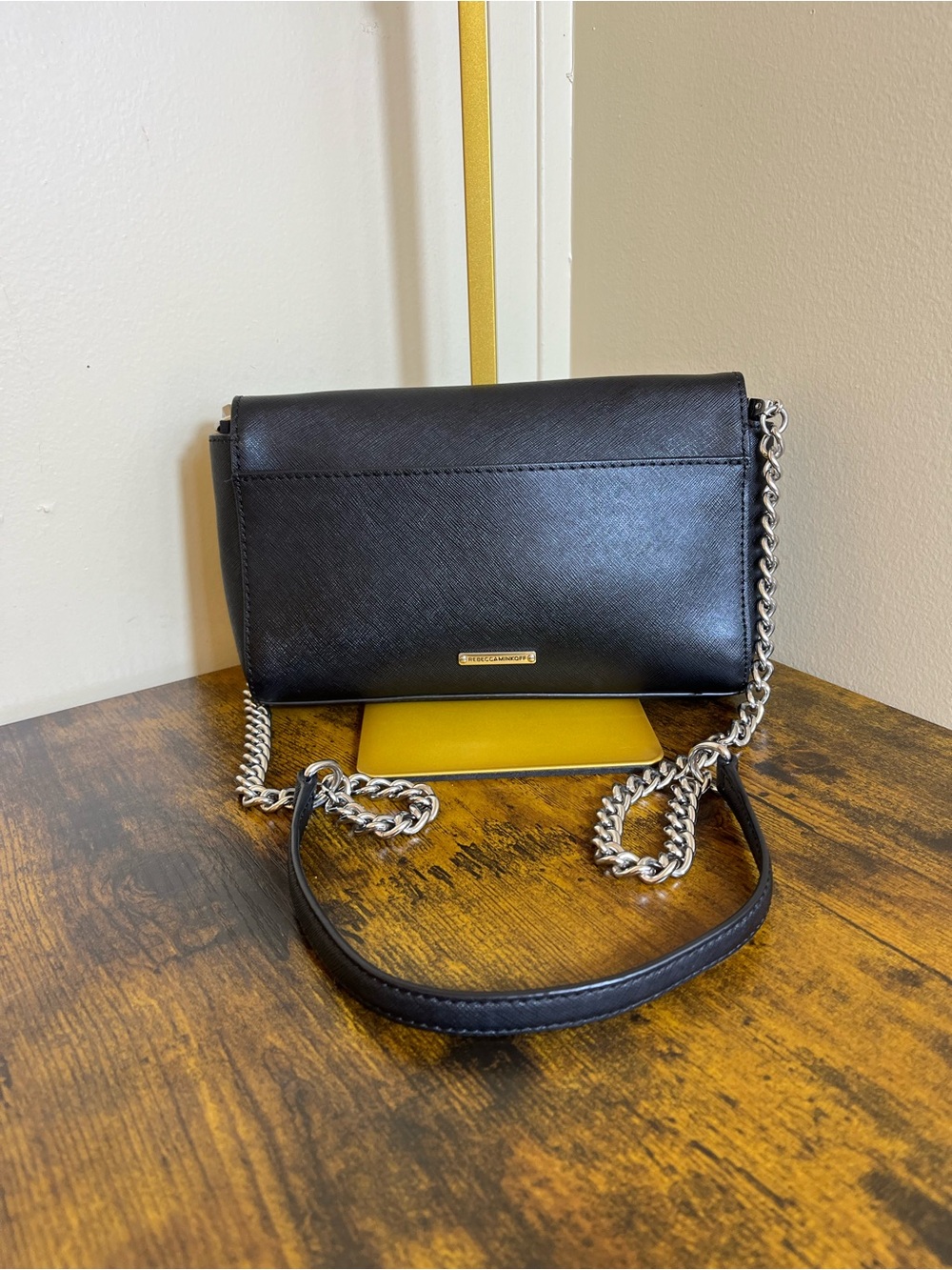 Rebecca Minkoff Black Leather Crossbody with Silver Chain